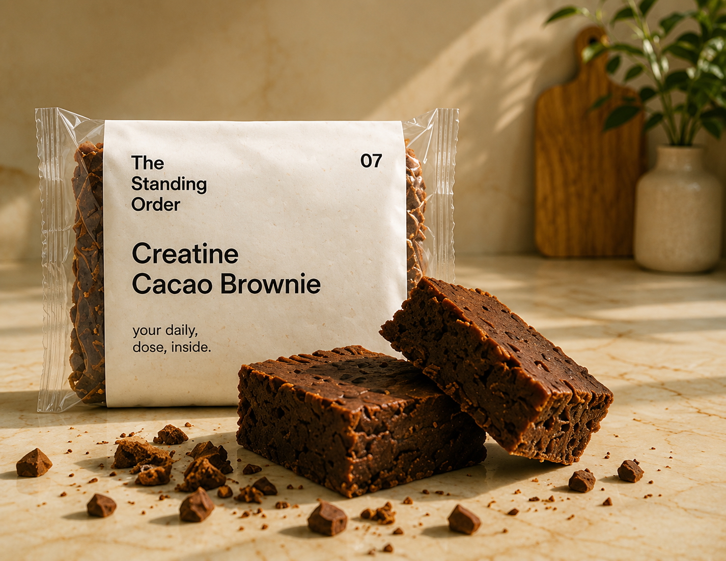 Creatine Cacao Brownie pack with brownies