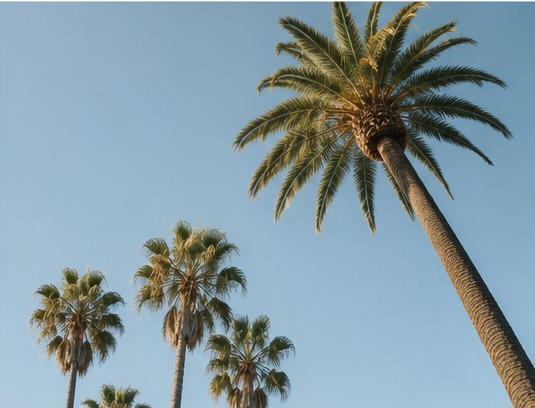 Palm trees against a clear blue sky